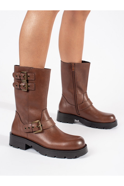 pruunid värvi   naiste saapad platvormiga ozdobione paskami Sergio Leone