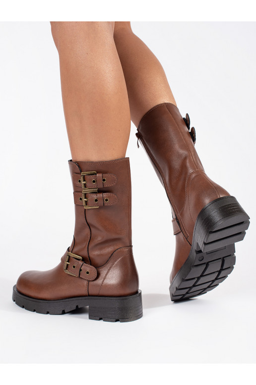 pruunid värvi   naiste saapad platvormiga ozdobione paskami Sergio Leone