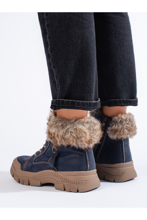 tumesinist värvi  Naiste saapad karusnahaga tumesinist värvi  Naiste saapad karusnahaga