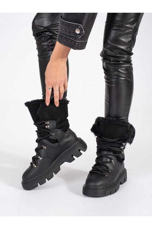 Must  Naiste lumesaapad karusnahaga platvormiga