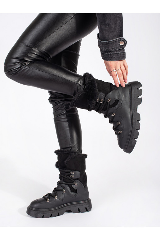 Must  Naiste lumesaapad karusnahaga platvormiga