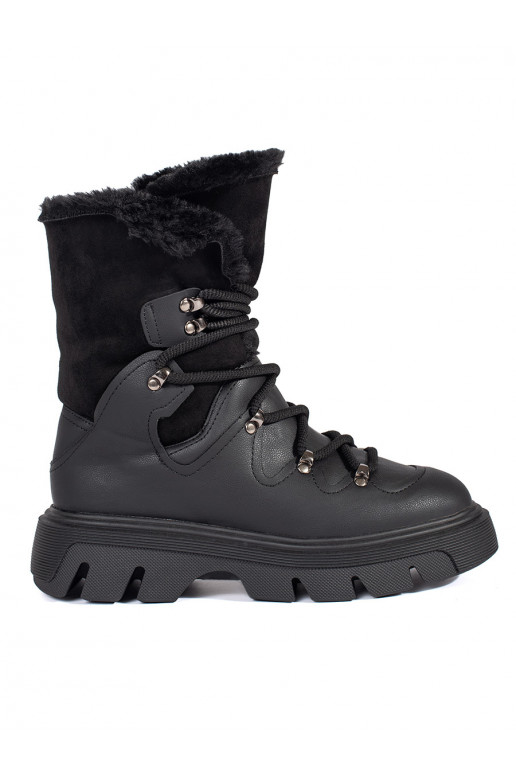 Must  Naiste lumesaapad karusnahaga platvormiga