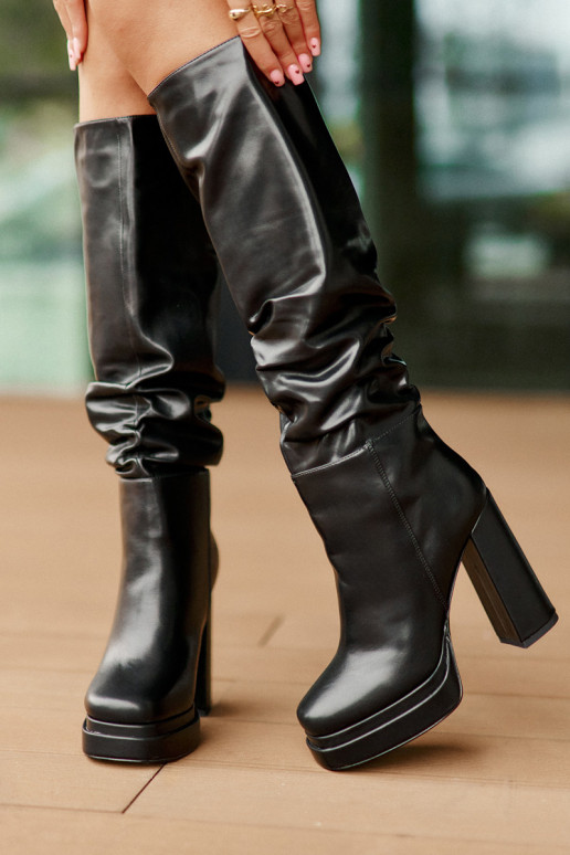  pika säärega saapad kõrge jämeda kontsaga   voodriga Must Beridra