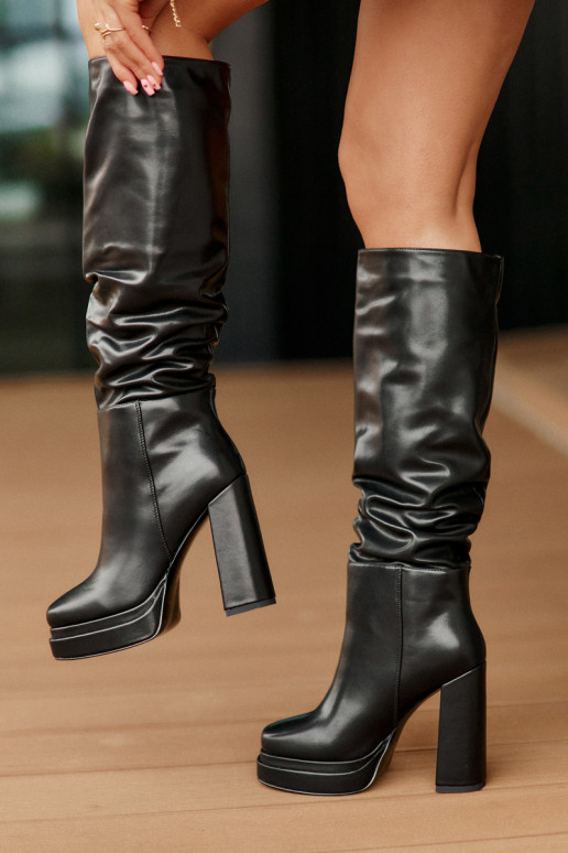  pika säärega saapad kõrge jämeda kontsaga   voodriga Must Beridra