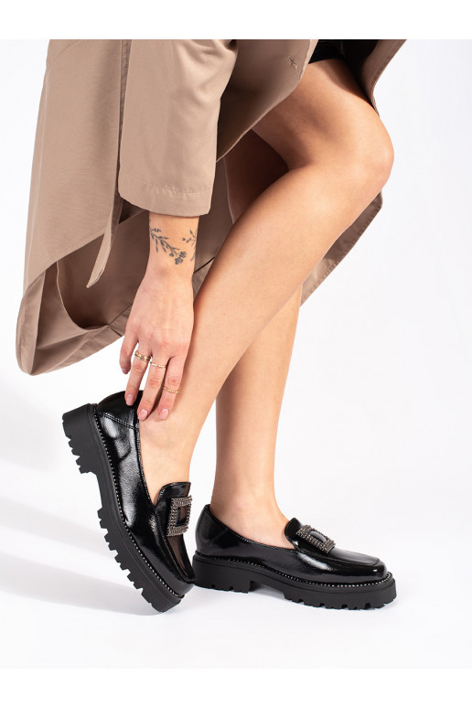 Mokassiinid Mustad  platvormiga ozdobione klamrą i cyrkoniami