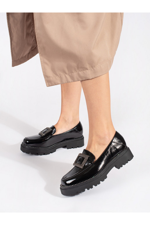 Mokassiinid Mustad  platvormiga ozdobione klamrą i cyrkoniami