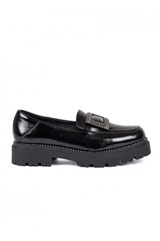 Mokassiinid Mustad  platvormiga ozdobione klamrą i cyrkoniami