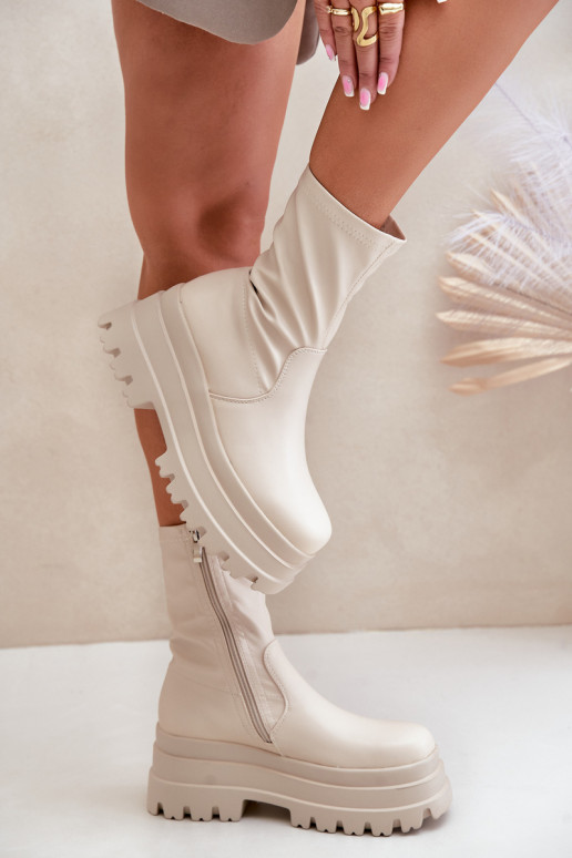 Naiste poolsaapad platvormiga Elevandiluu värvi Florinara Naiste poolsaapad platvormiga Elevandiluu värvi Florinara