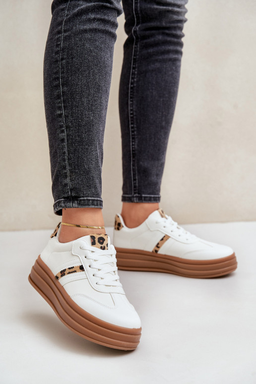 Sneakers tüüpi jalanõud Pealiste omad platvormiga leopardimustriga valget värvi Dravinnia