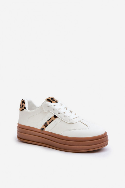 Sneakers tüüpi jalanõud Pealiste omad platvormiga leopardimustriga valget värvi Dravinnia