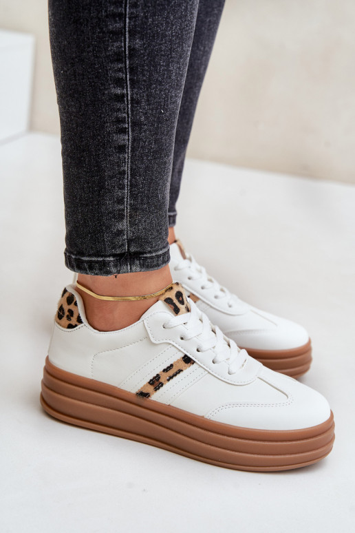 Sneakers tüüpi jalanõud Pealiste omad platvormiga leopardimustriga valget värvi Dravinnia