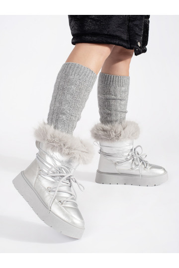 Hõbedat värvi Naiste lumesaapad karusnahaga  2