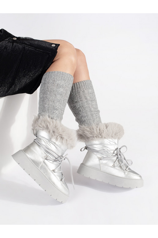 Hõbedat värvi Naiste lumesaapad karusnahaga 