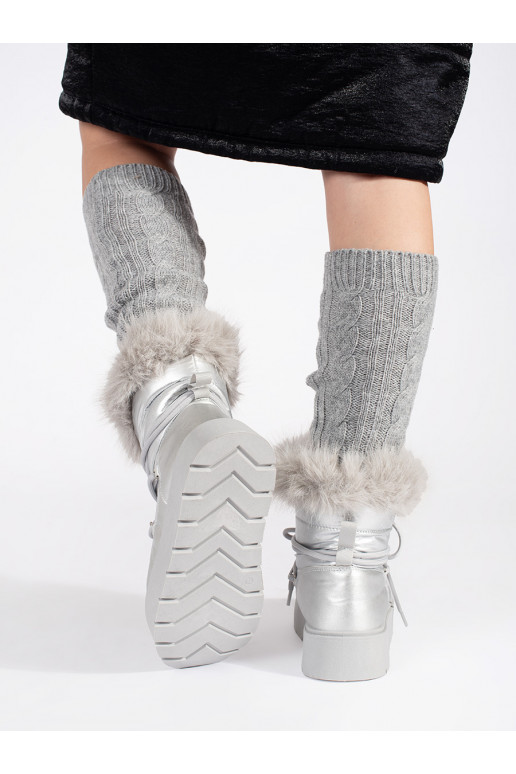 Hõbedat värvi Naiste lumesaapad karusnahaga 