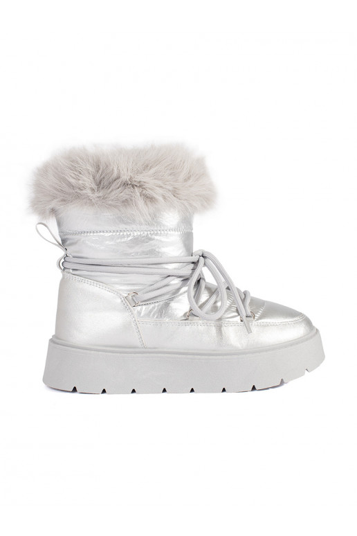 Hõbedat värvi Naiste lumesaapad karusnahaga 