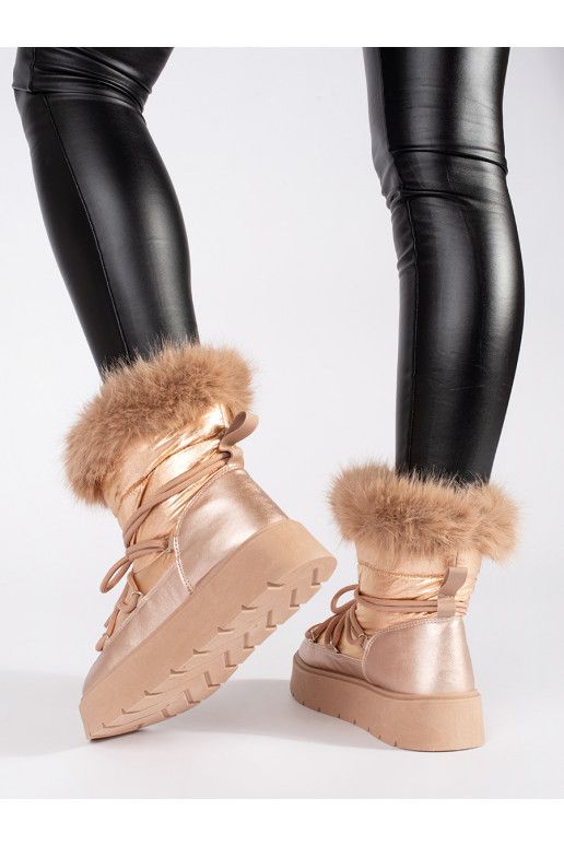 Kuldset värvi Naiste lumesaapad karusnahaga 