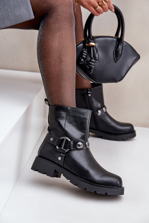 Naiste poolsaapad laiade nööridega voodriga rihmadega Must Felilania