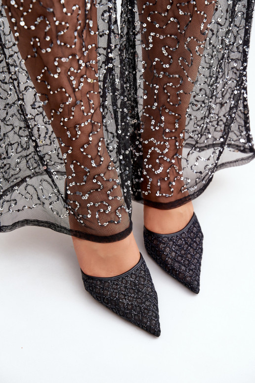 kõrge kontsaga Terava ninaga jalatsid Ozdobione Läikivadem Must Berilae