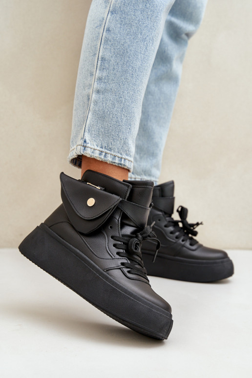Kõrged Sneakers mudeli kingad lisakotiga platvormiga Mustad Saramis