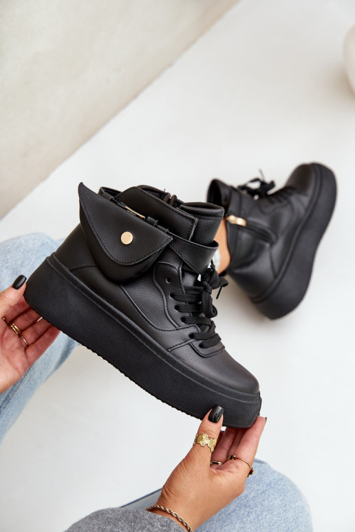 Kõrged Sneakers mudeli kingad lisakotiga platvormiga Mustad Saramis