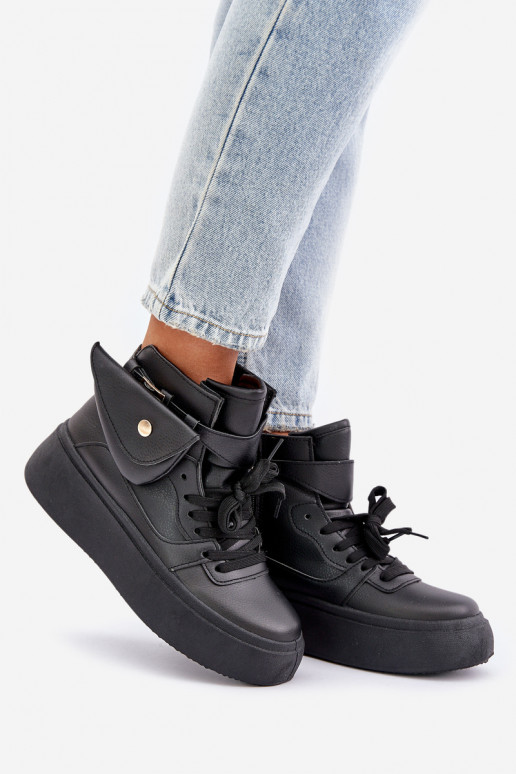 Kõrged Sneakers mudeli kingad lisakotiga platvormiga Mustad Saramis