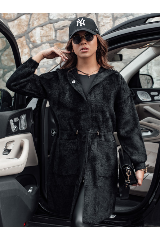 Naiste pikk kapuutsiga mantel MELBY must Naiste pikk kapuutsiga mantel MELBY must