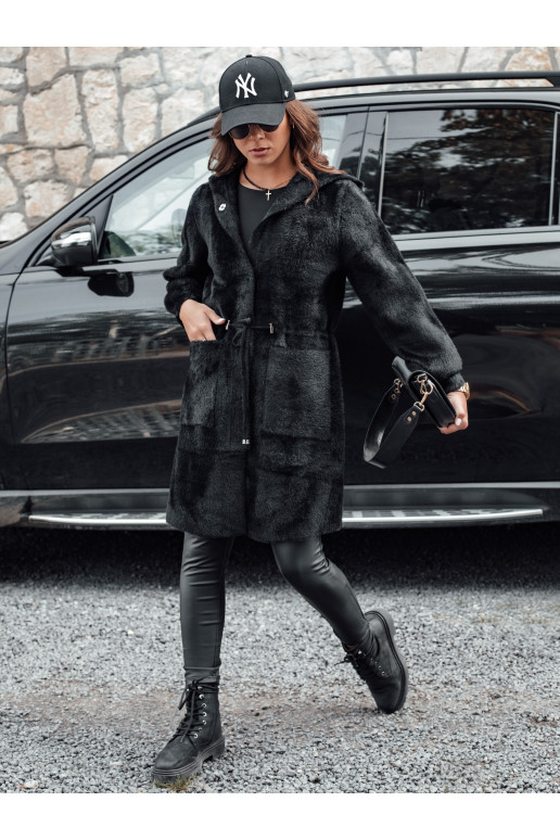 Naiste pikk kapuutsiga mantel MELBY must Naiste pikk kapuutsiga mantel MELBY must