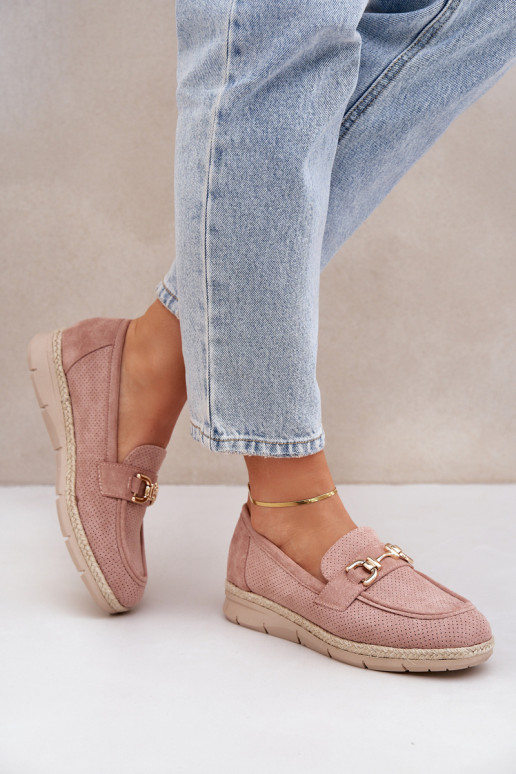 Mokassiinid Ze Kuldset värvim Detalem I Jutową Plecionką Tumeroosad värvi Lainer  Mokassiinid Ze Kuldset värvim Detalem I Jutową Plecionką Tumeroosad värvi Lainer