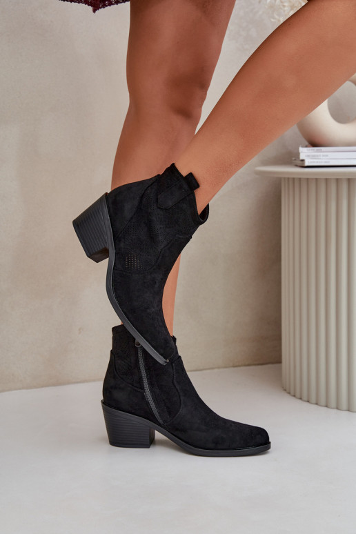 kauboistiilis saapad  Eko Ažuursed seemisnahast S.Barski HY51-061 Must