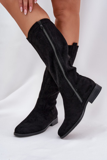 pika säärega saapad Z Ażurową Cholewką laiade nööridega S.Barski HY51-860 Must