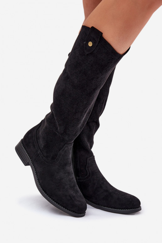 pika säärega saapad laiade nööridega  S.Barski HY51-062 Must pika säärega saapad laiade nööridega  S.Barski HY51-062 Must