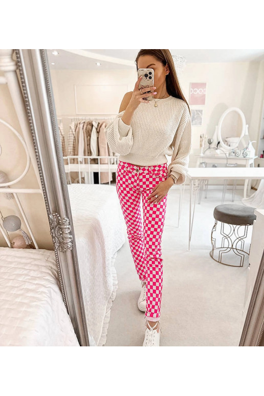 Roosad Bleri ruudulisest kangast püksid