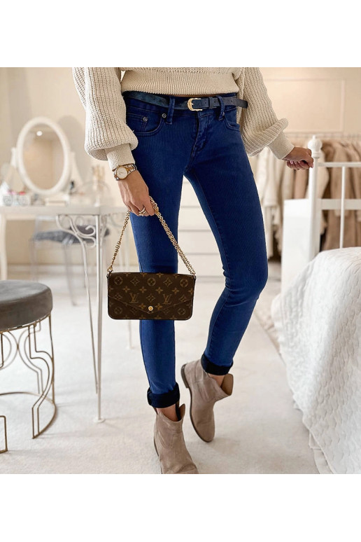 Sinised naiste püksid Rocheri vööga