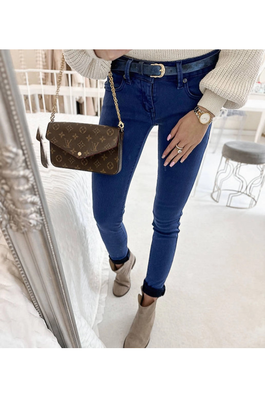 Sinised naiste püksid Rocheri vööga