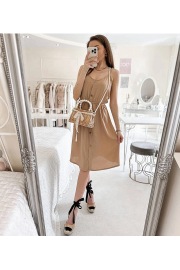 Beež õlapaelteta kleit Aubin 2