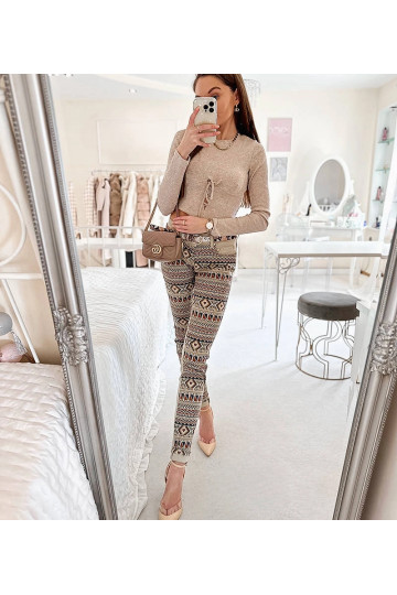 Beeži mustriga Lévesque püksid