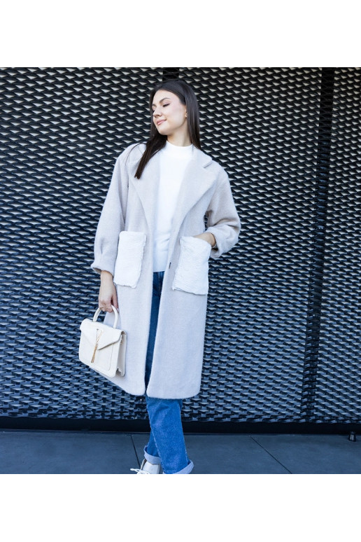 Pikk beež mantel plush taskutega Badra