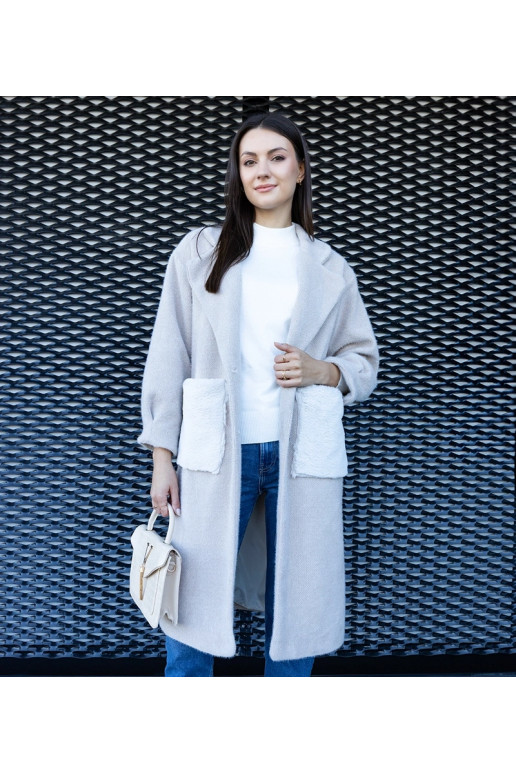 Pikk beež mantel plush taskutega Badra