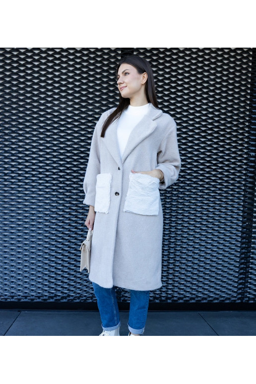 Pikk beež mantel plush taskutega Badra