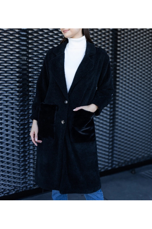 Must pikk mantel plush taskutega Badra