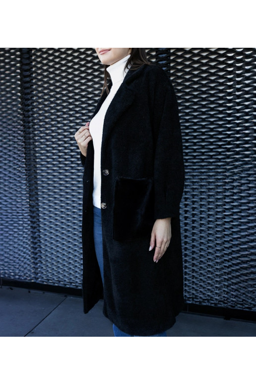 Must pikk mantel plush taskutega Badra