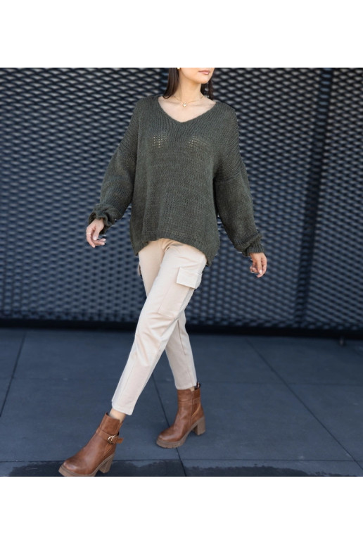 Gista Roheline V-kaelusega kampsun