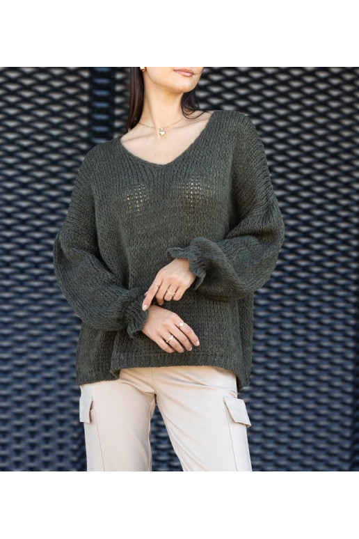 Gista Roheline V-kaelusega kampsun