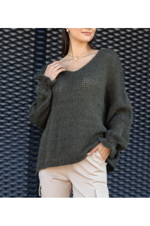 Gista Roheline V-kaelusega kampsun