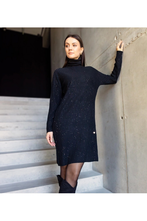 Must läikiv Midi kilpkonnaga kleit...