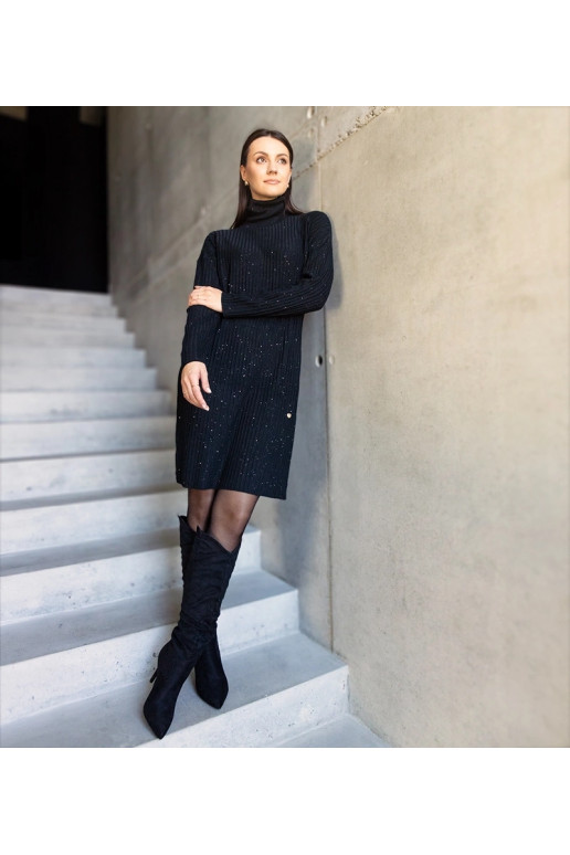 Must läikiv Midi kilpkonnaga kleit...