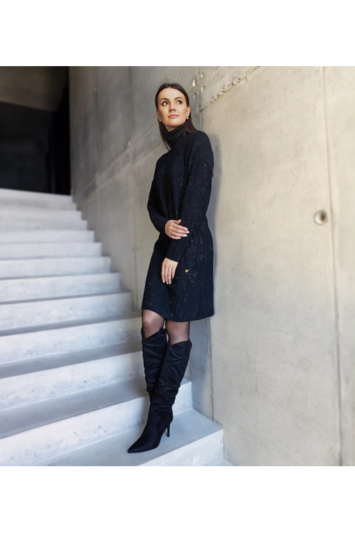 Must läikiv Midi kilpkonnaga kleit...