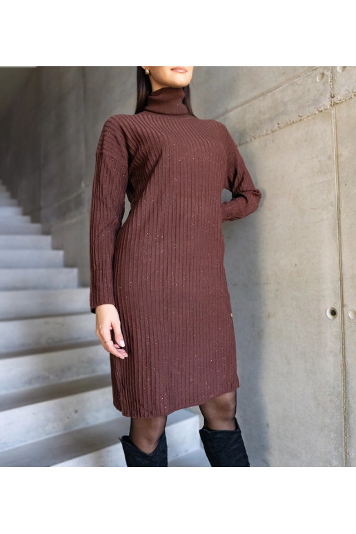 Kusama Pruun Särav Midi Turtleneck Kleit