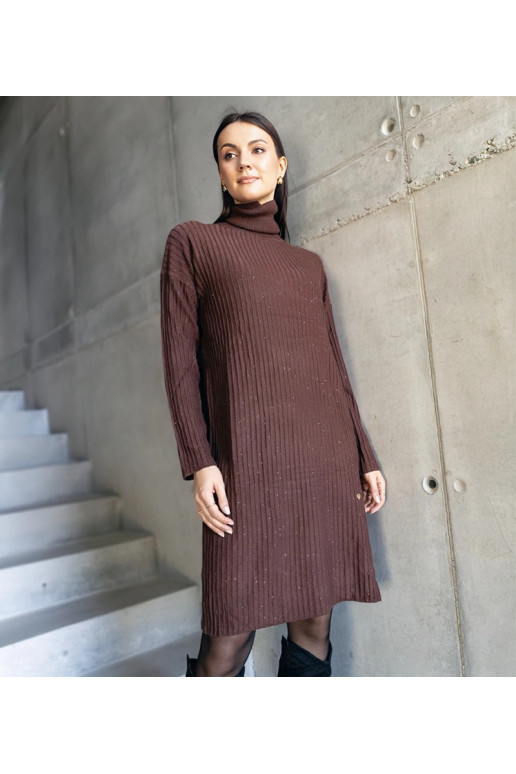 Kusama Pruun Särav Midi Turtleneck Kleit