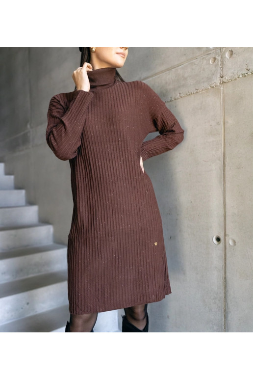 Kusama Pruun Särav Midi Turtleneck Kleit